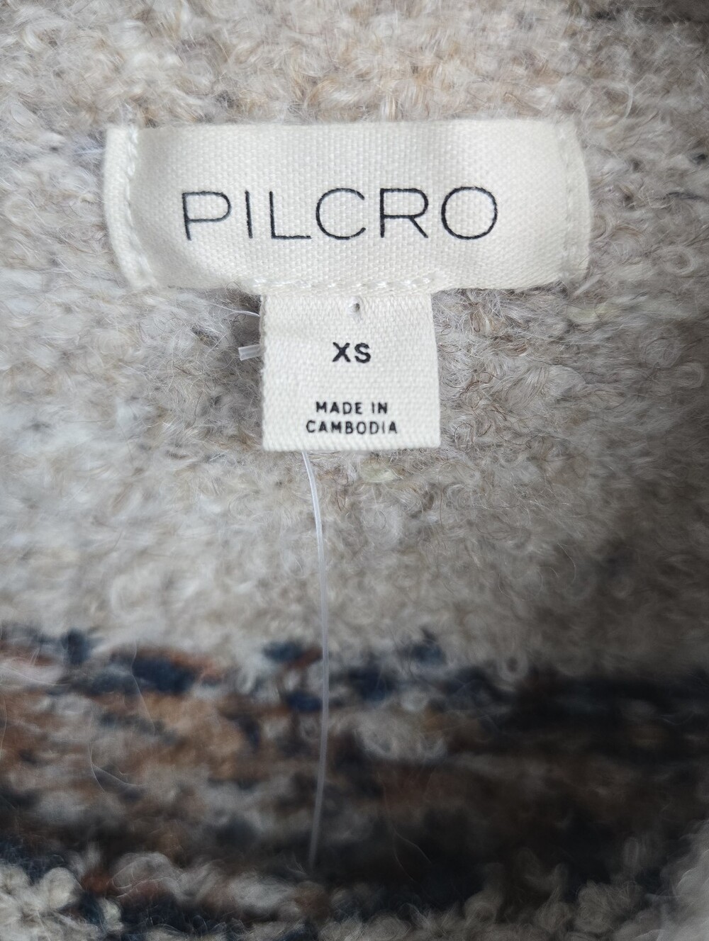 Pilcro Sweater Bird Mock Neck Beige With Navy Trim - Picture 3 of 16